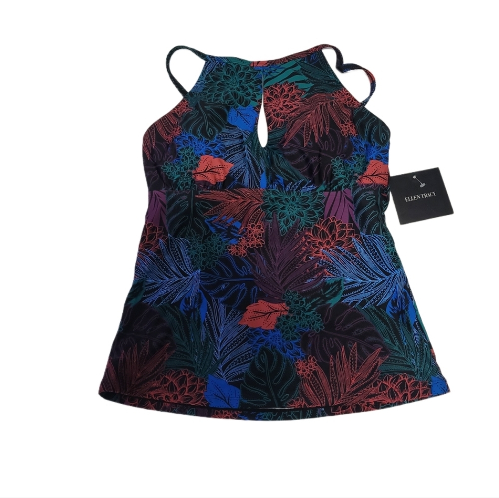 NWT  Ellen Tracy  Swimwear Tankini Top  Women's Size 8  Multi-color